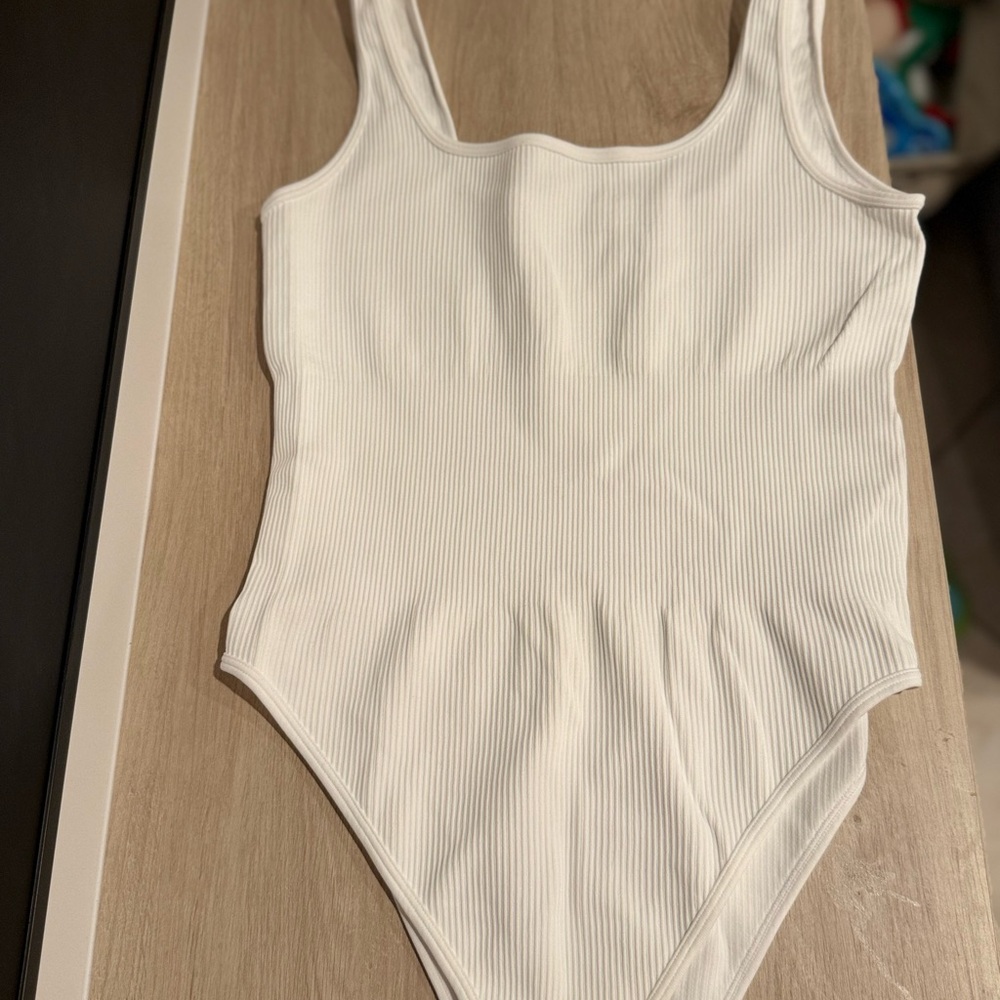 White Ribbed Kids One Piece